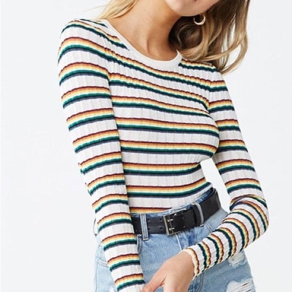 Forever 21 Tops - Striped stretchy Ribbed Knit Top - Multicolor one size